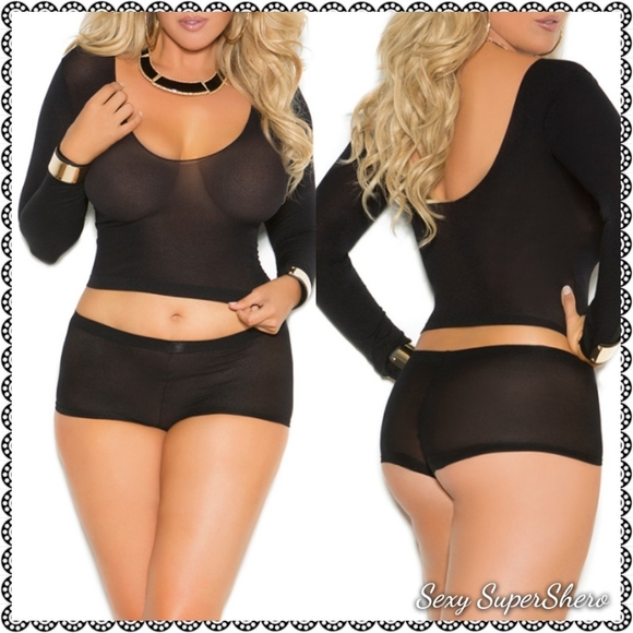 🆕PLUS Sheer Lingerie set long sleeve Top & shorts - Picture 3 of 7